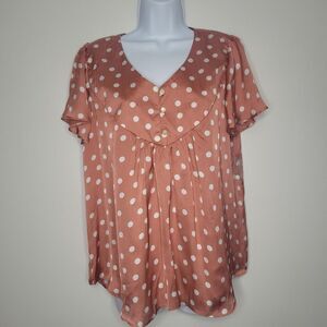 Elementz retro vintage look satin feel polka-dot top cute Size Large NWOT